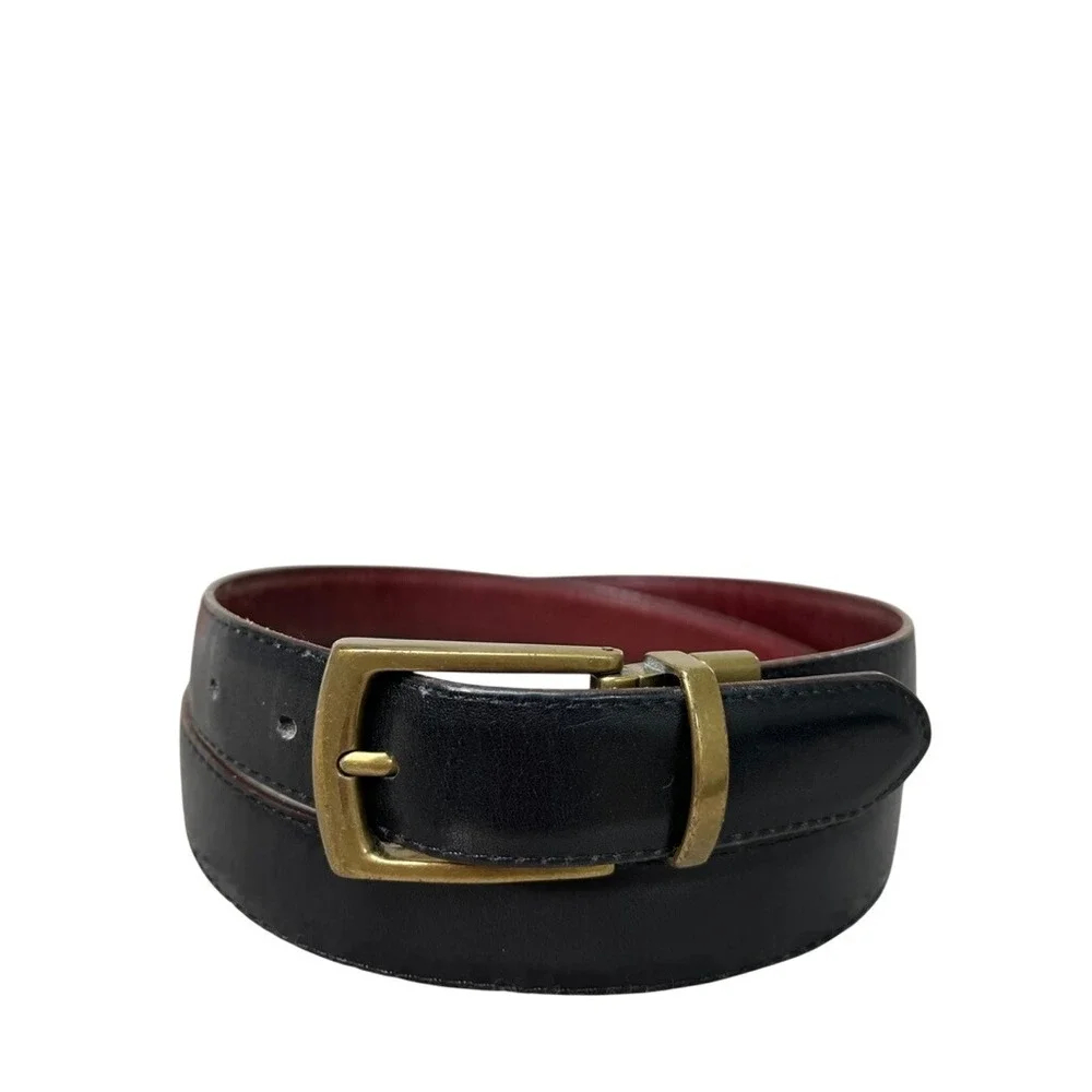Mens Reversible Leather Belt Black Burgundy Brass Buckle Size 40 0XX21